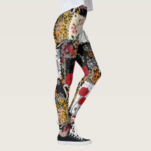 Naadloze retro  patchwork-patches leggings (Rechts)