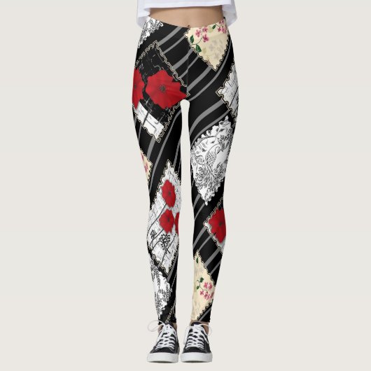 Naadloze retro  patchwork-patches leggings (Voorkant)