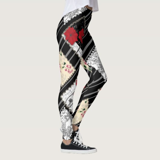 Naadloze retro  patchwork-patches leggings (Rechts)