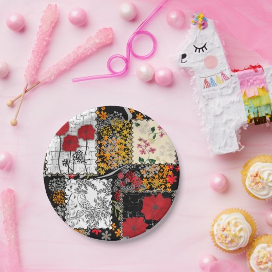 Naadloze retro patchwork-patches papieren bordje (Feest)