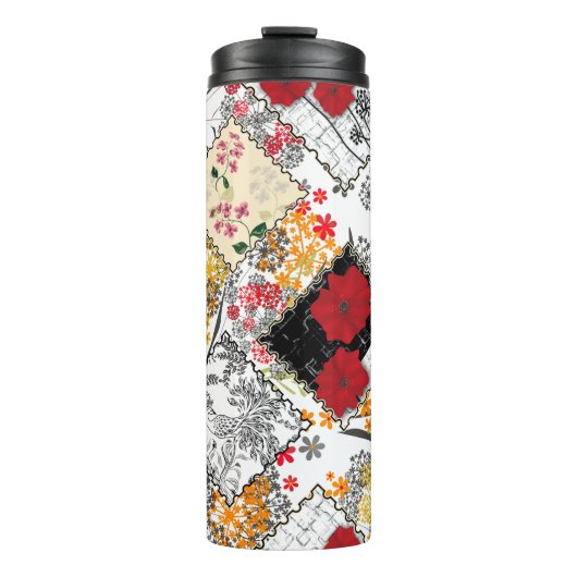 Naadloze retro patchwork-patches thermosbeker (Voorkant)