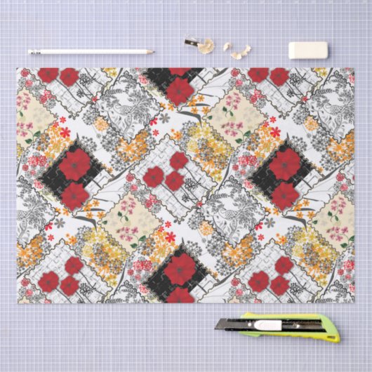 Naadloze retro patchwork-patches tissuepapier (Craft)