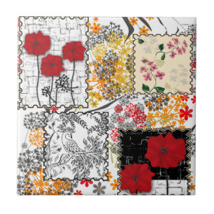 Naadloze retro  patchwork-poppies tegeltje