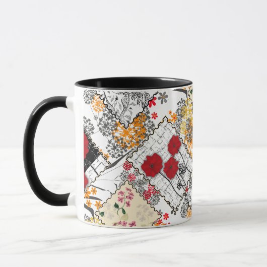 Naadloze retro vintage patchwork quiltpoppen mok (Links)