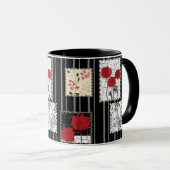 Naadloze retro vintage patchwork quiltwerk klaproz mok (Voorkant rechts)
