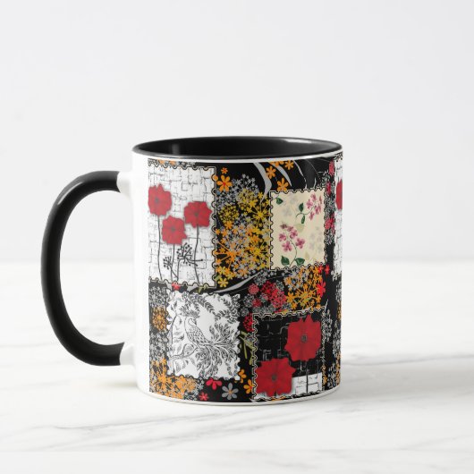 Naadloze retro vintage patchwork quiltwerk klaproz mok (Links)