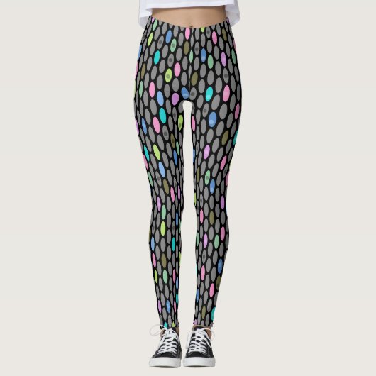 Naadloze retrokleuren ontwerpen cirkels polka dots leggings (Voorkant)