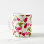 Naadloze rode cartoon kersen bessen een schattig p koffiemok (Voorkant links)
