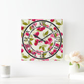 Naadloze rode cartoon kersen bessen een schattig p vierkante klok (Huis)