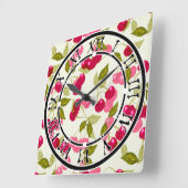 Naadloze rode cartoon kersen bessen een schattig p vierkante klok (Hoek)
