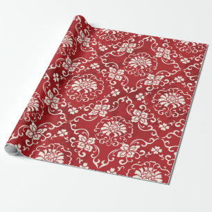 Naadloze rode Chinese achtergrond botanische Cr Cadeaupapier