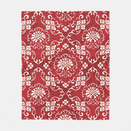 Naadloze  rode Chinese achtergrond botanische Cr Fleece Deken (Voorkant)