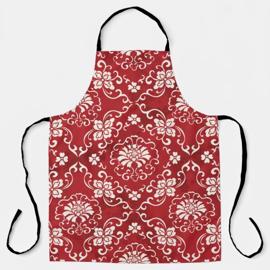 Naadloze rode Chinese achtergrond botanische Cr Schort (Voorkant)