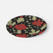 Naadloze rode kerstpunsettia groene euon papieren bordje (Gekanteld)