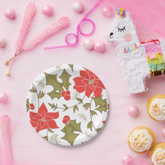 Naadloze rode kerstpunsettia groene euon papieren bordje (Feest)