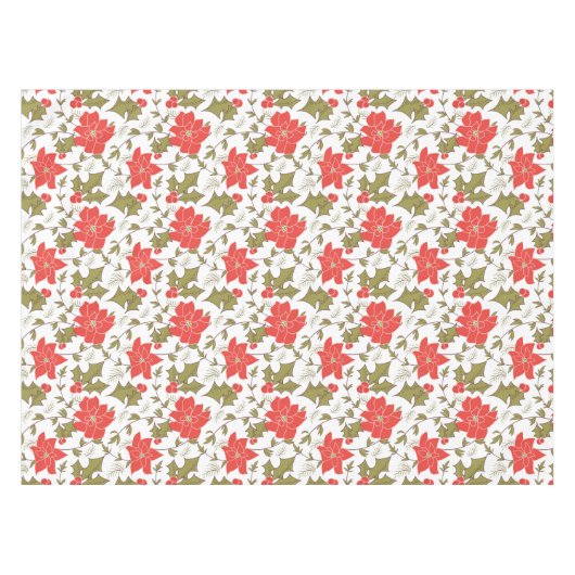 Naadloze rode kerstpunsettia groene euon tafelkleed (Voorkant (Horizontaal))