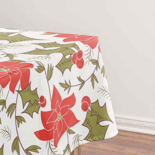Naadloze rode kerstpunsettia groene euon tafelkleed (Voorbeeld)