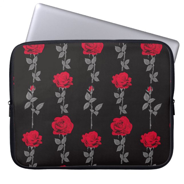 Naadloze rode rozenbloemen  abstract laptop sleeve (Voorkant)