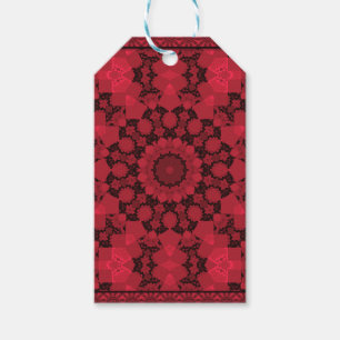 Naadloze ronde mandala kaleidoscopische rode ornam cadeaulabel