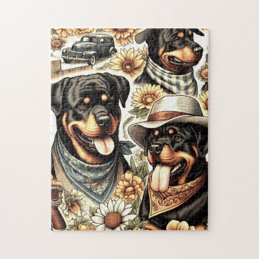  naadloze rottweiler illustratie legpuzzel (Verticaal)