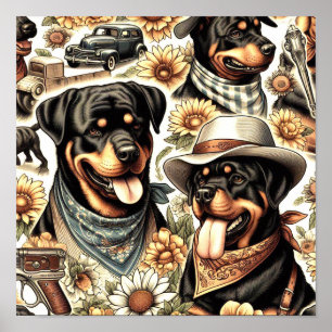 naadloze rottweiler illustratie poster