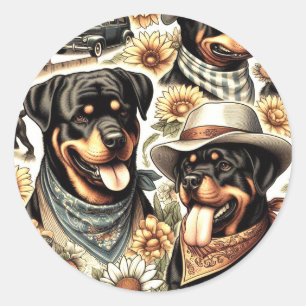 naadloze rottweiler illustratie ronde sticker
