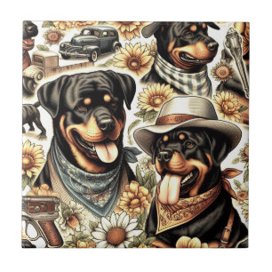 naadloze rottweiler illustratie tegeltje