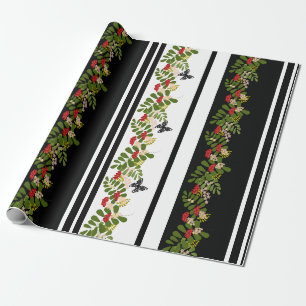 Naadloze rowanbessen bloemen bloemenvlinder cadeaupapier