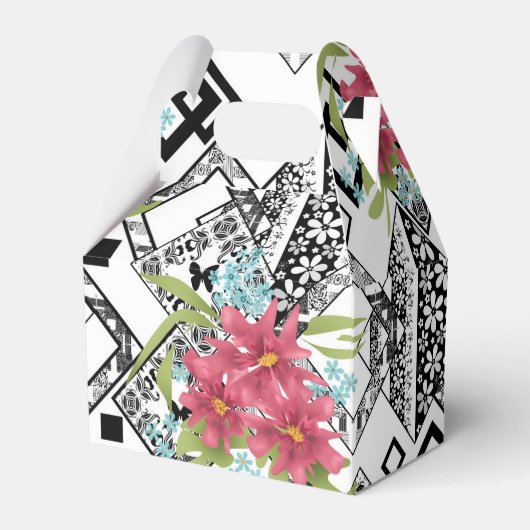 Naadloze roze bloemen bloemen ornamentaal zwart wi bedankdoosjes (Voorkant Zijde)