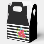 Naadloze roze bloemen floraal zwart wit gestreept bedankdoosjes (Geopend)