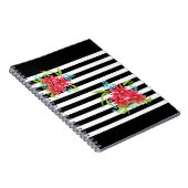 Naadloze roze bloemen floraal zwart wit gestreept  notitieboek (Rechterzijde)