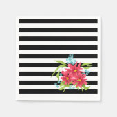 Naadloze roze bloemen floraal zwart wit gestreept  servet (Voorkant)