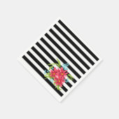 Naadloze roze bloemen floraal zwart wit gestreept  servet (Hoek)