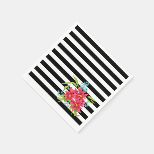 Naadloze roze bloemen floraal zwart wit gestreept  servet (Hoek)