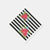 Naadloze roze bloemen floraal zwart wit gestreept  servet (Hoek)