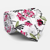 Naadloze roze bloemen groene bladeren met een sche stropdas (Opgerold)