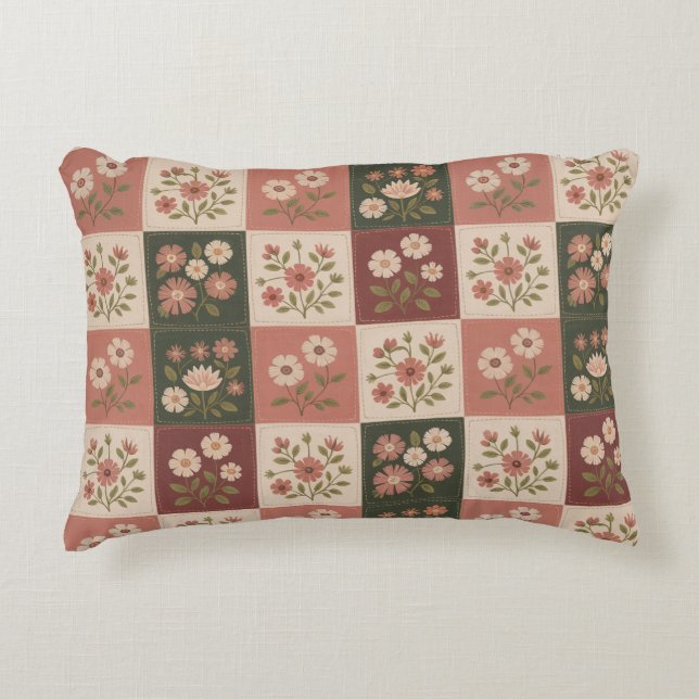 Naadloze Rustieke Bloemige Patchwork Accent Kussen (Voorkant)