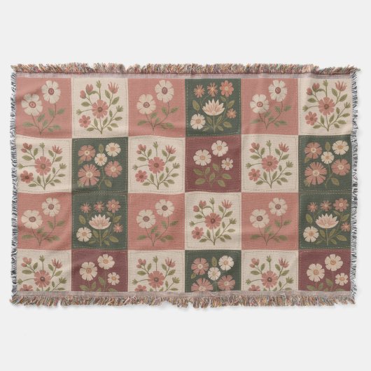 Naadloze Rustieke Bloemige Patchwork Deken (Voorkant)