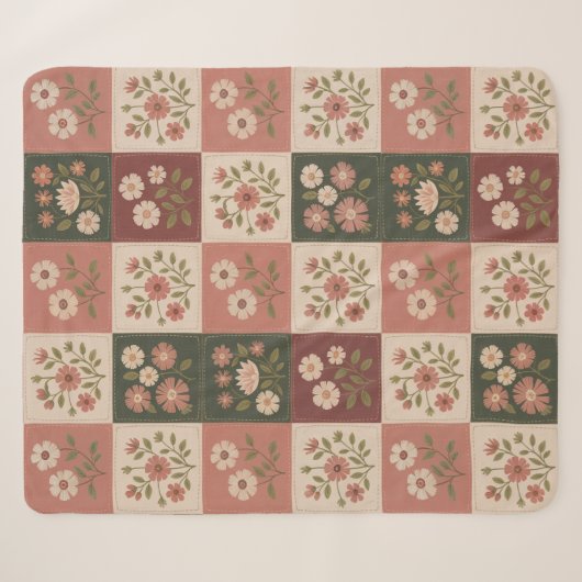 Naadloze Rustieke Bloemige Patchwork Sherpa Deken (Voorkant (horizontaal))