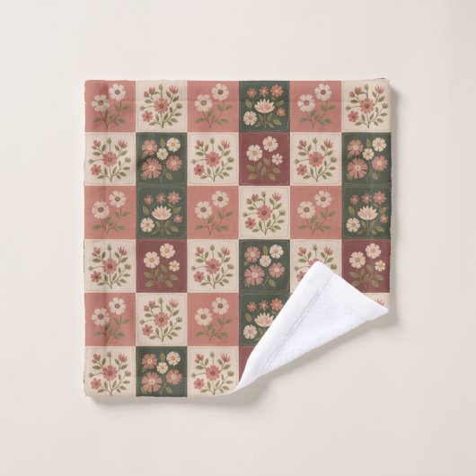 Naadloze Rustieke Bloemige Patchwork Washandje (Wasdoekje)