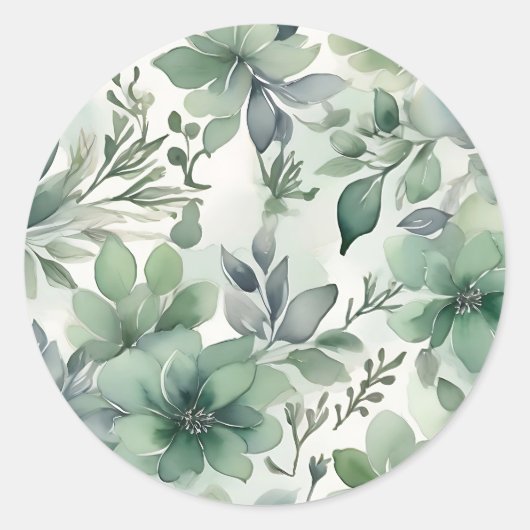 Naadloze Salie Groene Bloemen Ronde Sticker (Voorkant)
