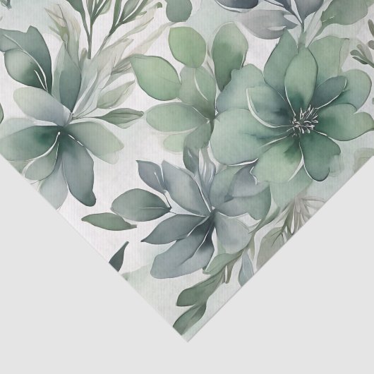 Naadloze Salie Groene Bloemen Tissuepapier (Detail)