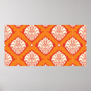 naadloze sierbloemen voor behangselpapier in oran poster