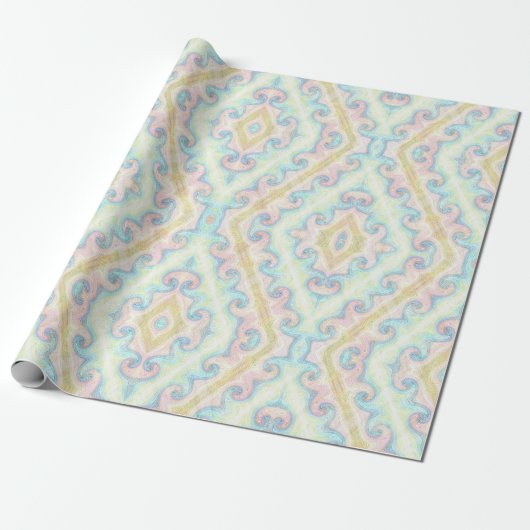 Naadloze sierpastelgroene blauwe beige decor cadeaupapier (Uitgerold)