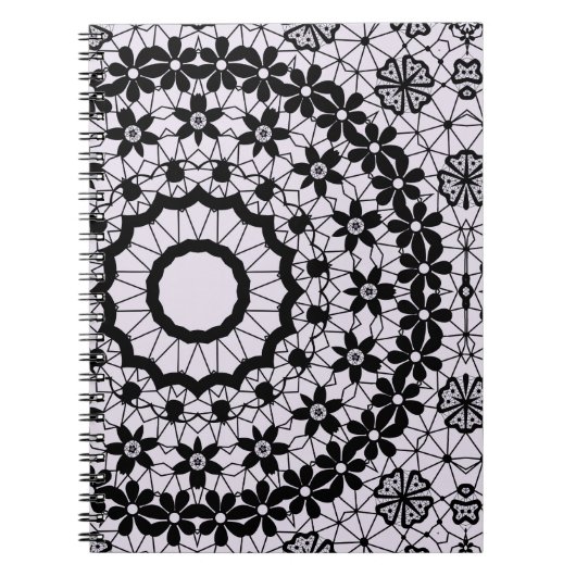 Naadloze sierzwarte grijze kant decorati notitieboek (Voorkant)