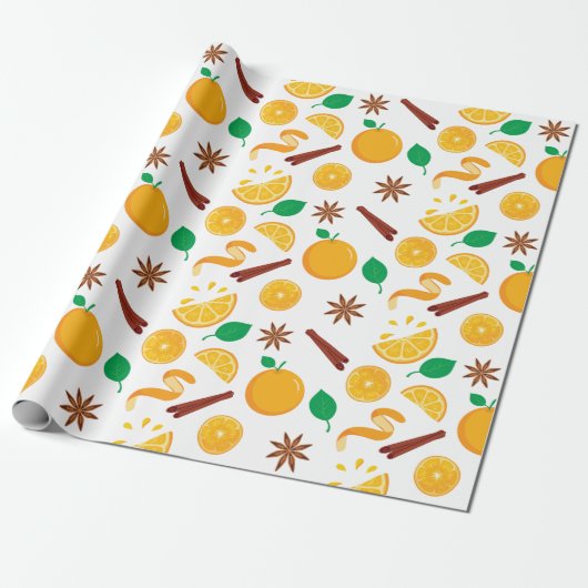 Naadloze Sinaasappels en Cinnamon Autumn Thanksgiv Cadeaupapier (Uitgerold)