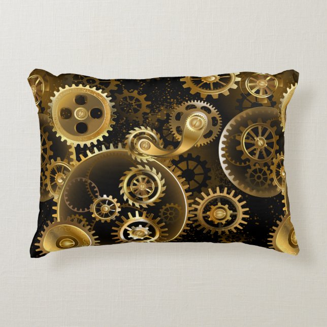 Naadloze Steampunk Brass Gears Accent Kussen (Voorkant)