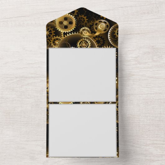 Naadloze Steampunk Brass Gears All In One Uitnodiging (Binnen)