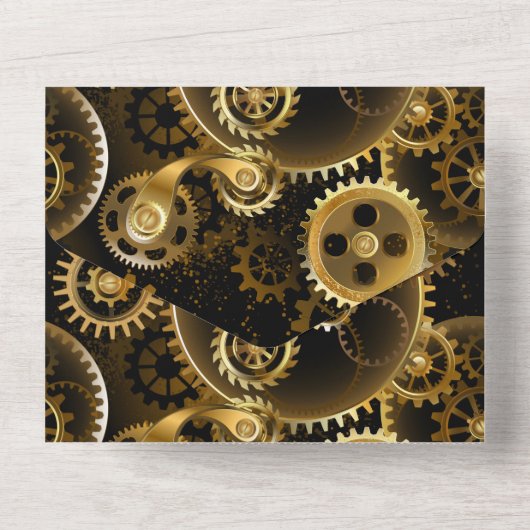 Naadloze Steampunk Brass Gears All In One Uitnodiging (Achterkant)