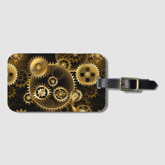 Naadloze Steampunk Brass Gears Bagagelabel (Voorkant (horizontaal))